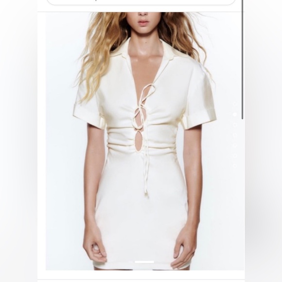 Zara White Lace Up Dress - Picture 2 of 7